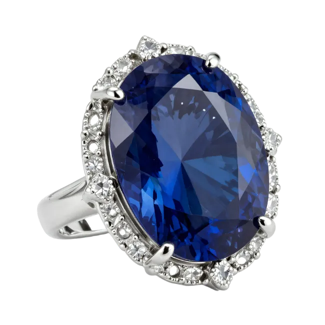 Oval Blue Sapphire Diamond Ring
