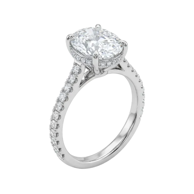 Oval Cut Diamond Engagement Ring with Pave Band