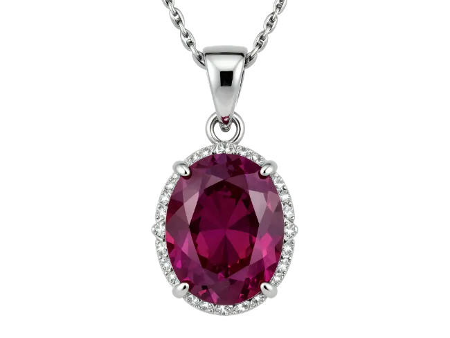 Oval Ruby Gemstone Pendant Necklace on Silver Chain