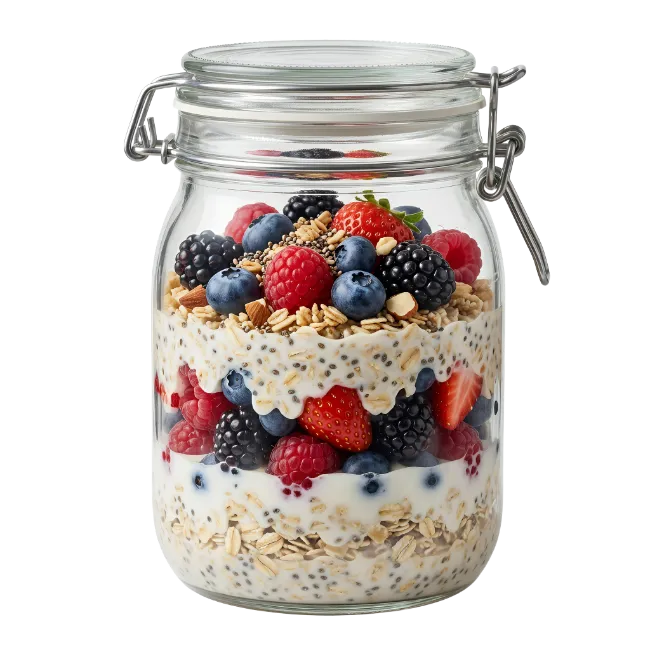 Overnight Oats With Berries In Glass Jar