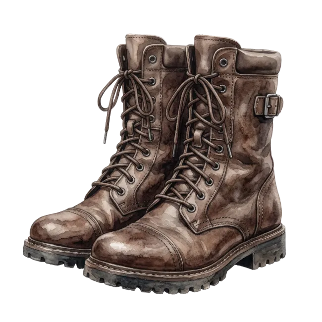 Pair of Brown Leather Combat Boots