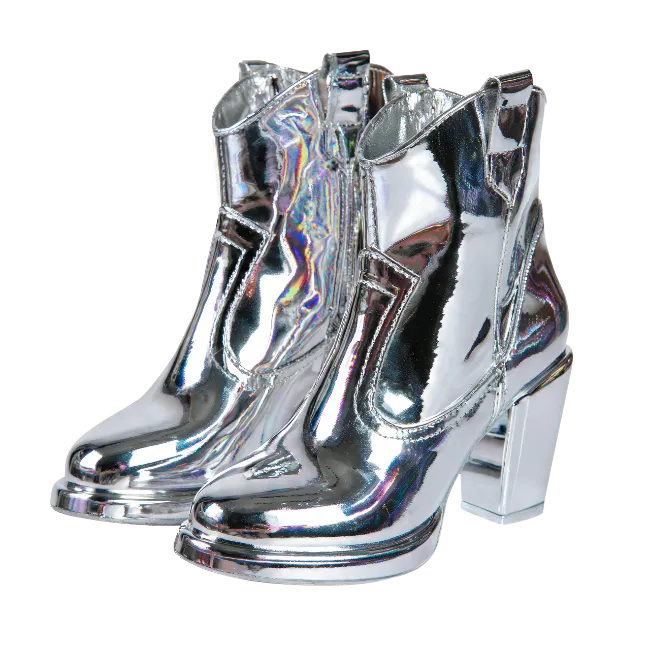 Pair of Silver Metallic High Heel Boots