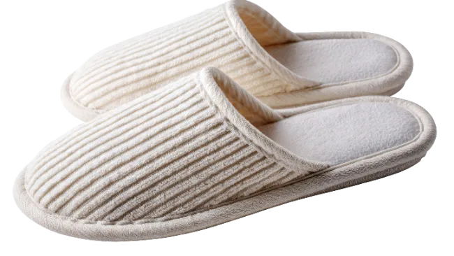 Pair of Soft White Ribbed Slippers