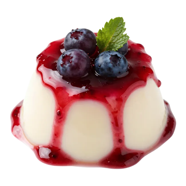 Panna Cotta with Berry Sauce and Fresh Blueberries