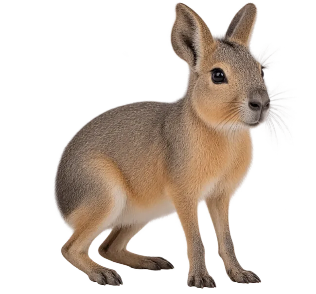 Patagonian Mara Standing on Black Background