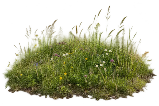 Patch of Green Wild Meadow Grass with Wildflowers