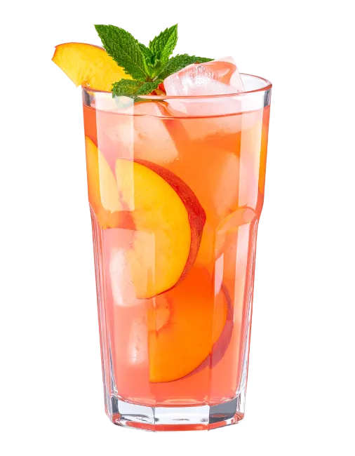 Peach iced tea glass with fruit and mint