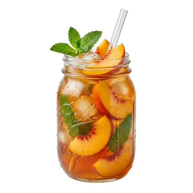 Peach iced tea in a mason jar