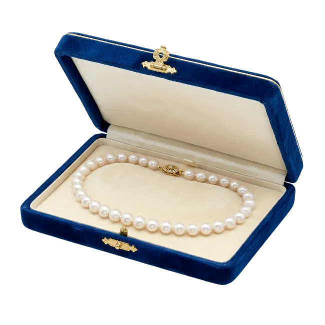 Pearl Necklace In Blue Velvet Box