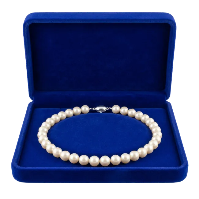 Pearl Necklace in Blue Velvet Box
