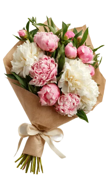 Peony Flower Bouquet Wrapped in Brown Paper