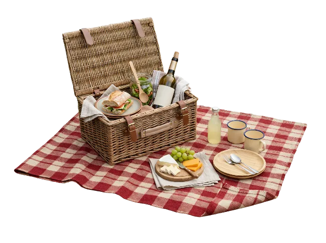 Picnic Basket with Food and Wine