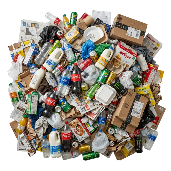 Pile of Mixed Recyclable Garbage and Plastic Waste