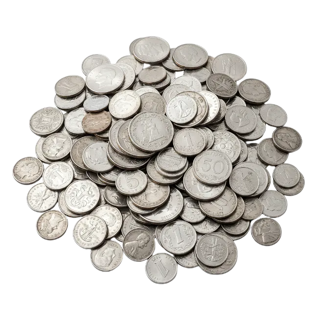 Pile of Silver Coins Isolated