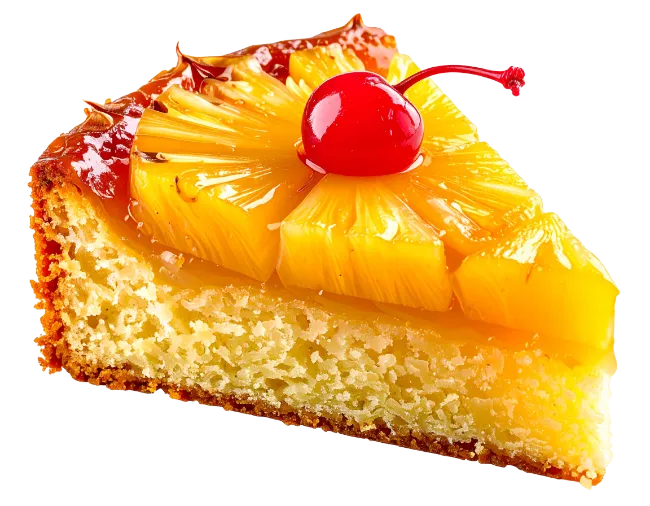 Pineapple upside down cake slice with cherry