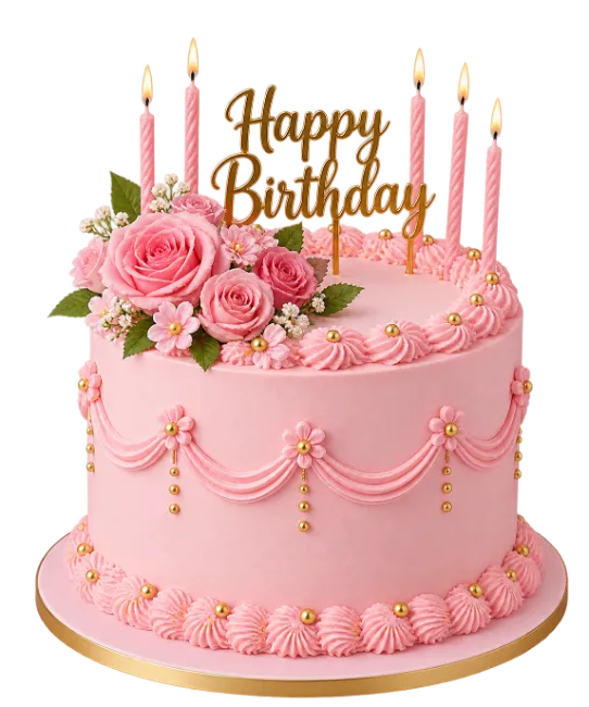 Pink Birthday Cake with Candles