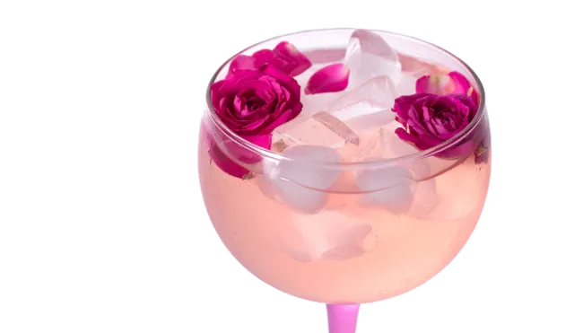 Pink Cocktail with Rose Petals and Ice