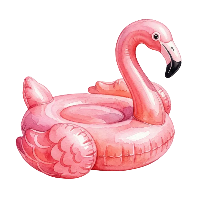 Pink Flamingo Pool Float Watercolor Illustration