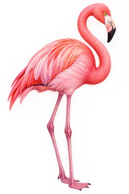 Pink Flamingo Standing Isolated
