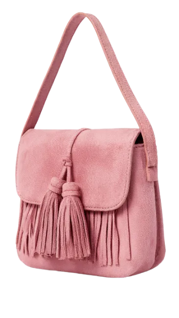 Pink Fringe Suede Shoulder Bag