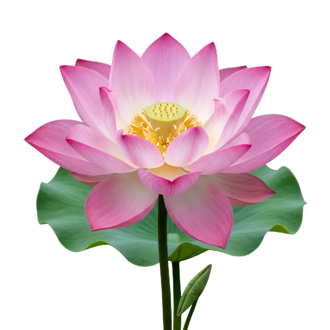 Pink Lotus Flower with Green Leaf