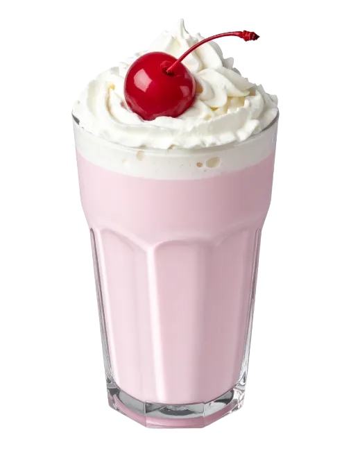 Pink Milkshake with Whipped Cream and Cherry