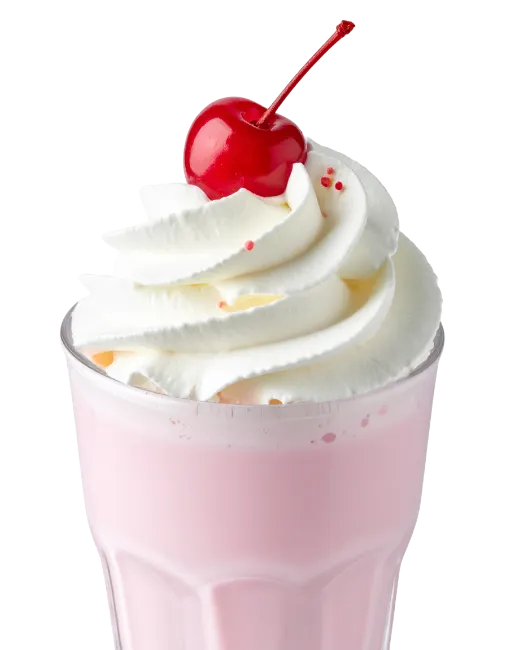 Pink Milkshake With Whipped Cream And Cherry