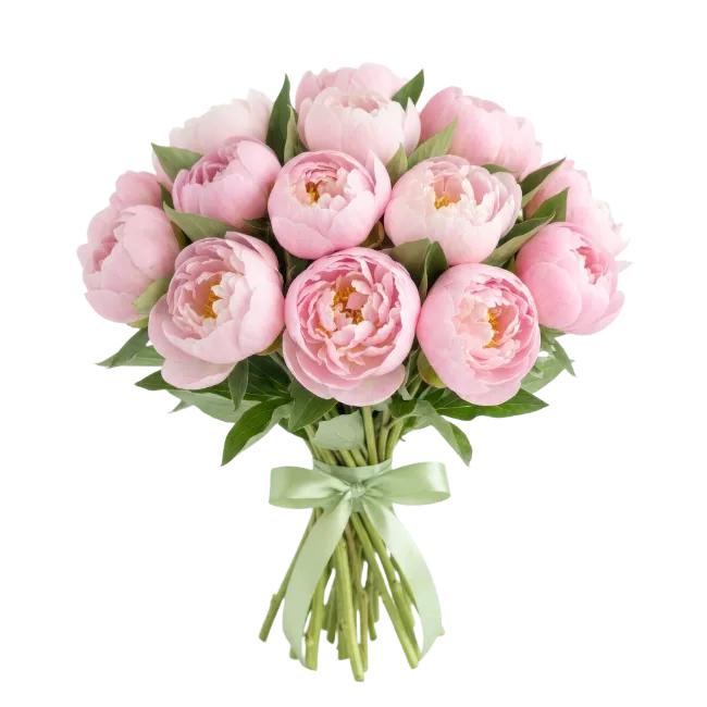 Pink Peony Bouquet with Ribbon