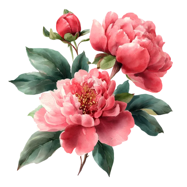 Pink Peony Flower Bouquet with Leaves