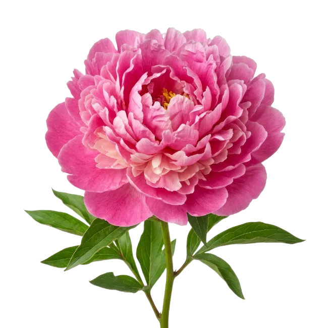 Pink Peony Flower with Green Leaves