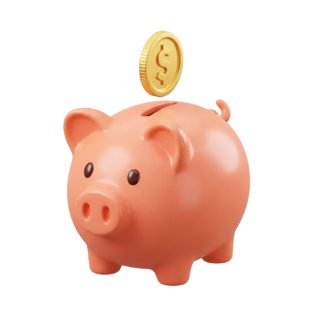 Pink Piggy Bank with Gold Dollar Coin