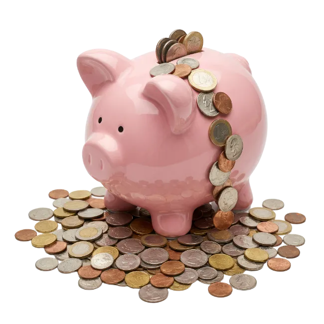 Pink Piggy Bank with Savings Coins