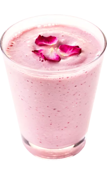 Pink Smoothie In Glass With Rose Petals