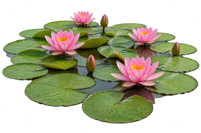 Pink Water Lilies and Green Lily Pads
