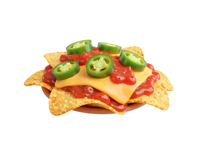 Plate of Nachos with Melted Cheese Salsa and Jalapenos