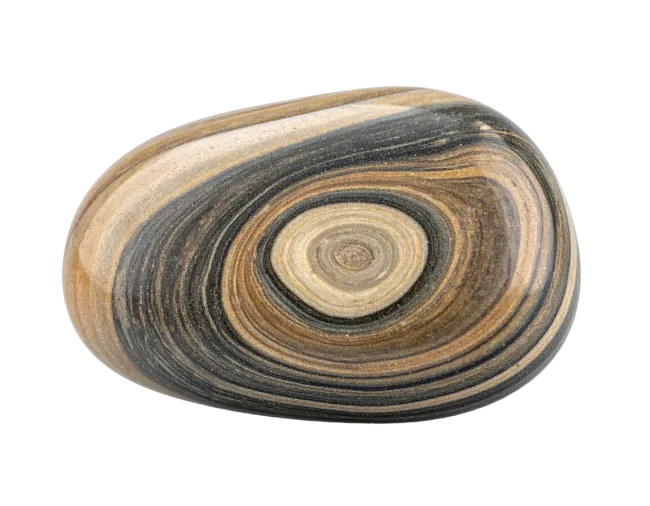 Polished banded stone with concentric circular patterns