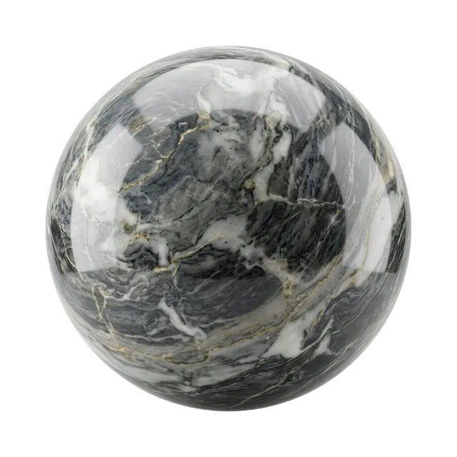 Polished Black and White Marble Sphere
