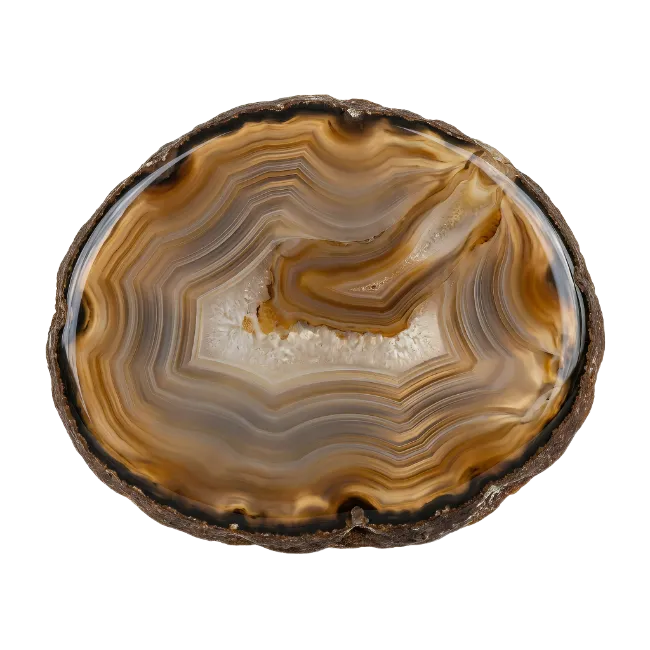 Polished Brown Agate Slice with Crystalline Center