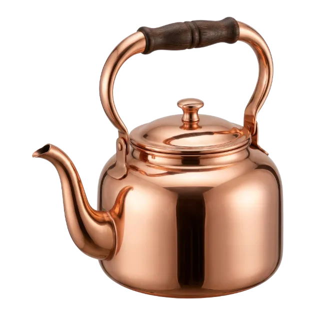 Polished Copper Tea Kettle with Wooden Handle