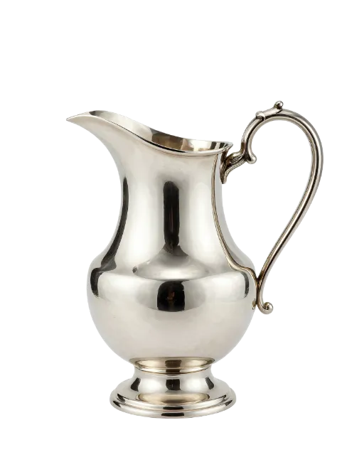 Polished Silver Pitcher with Ornate Handle