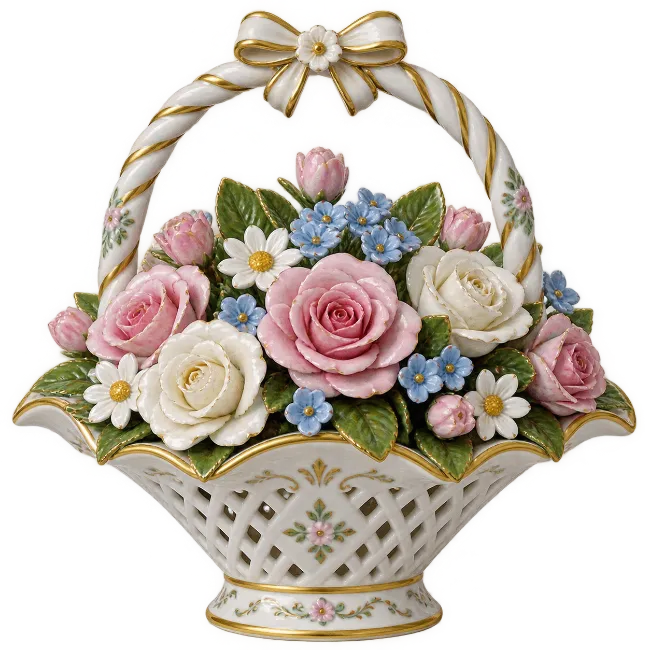 Porcelain Flower Basket Figurine
