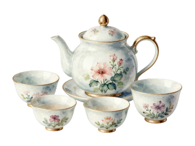 Porcelain Teapot and Teacups Set