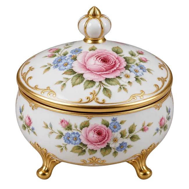 Porcelain Trinket Box with Floral Design