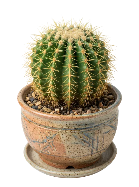 Potted Golden Barrel Cactus in Ceramic Pot