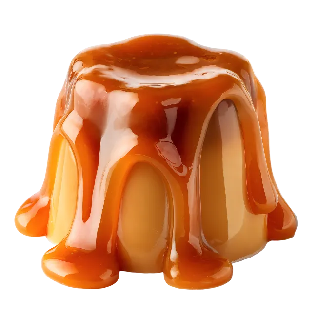 Pudding dessert drizzled with caramel sauce