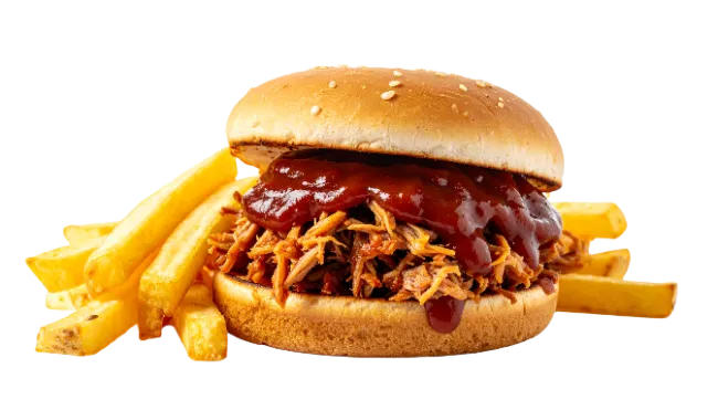 Pulled Pork Burger with French Fries