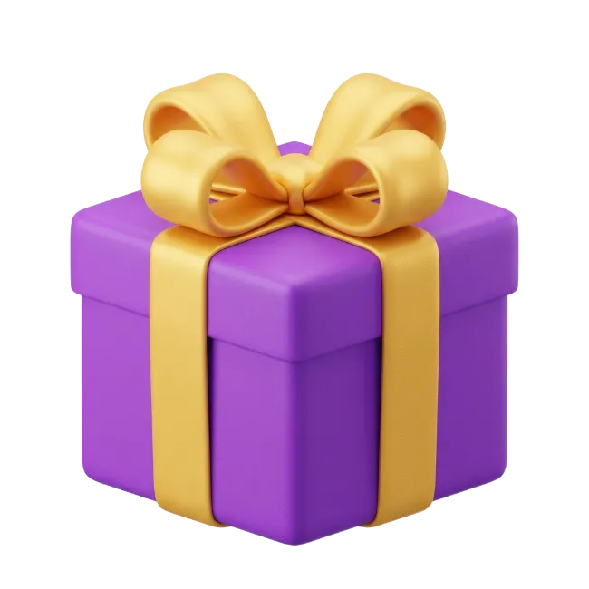 Purple gift box with golden ribbon