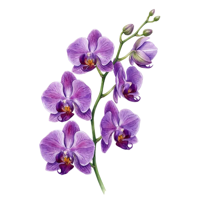 Purple Orchid Branch Watercolor Illustration