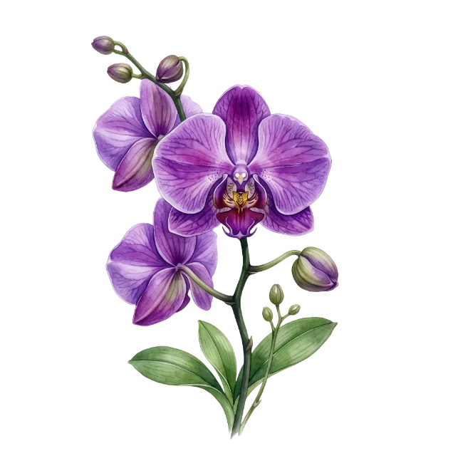 Purple Orchid Flower Botanical Illustration
