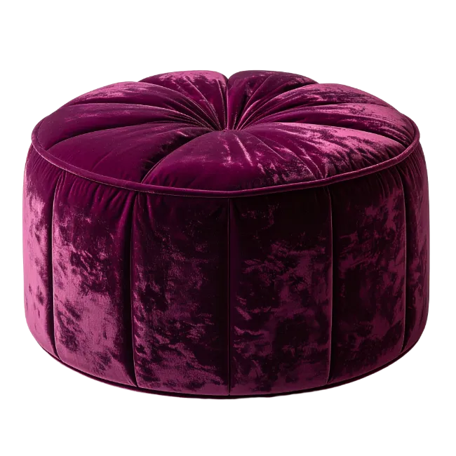 Purple Velvet Round Tufted Ottoman Pouf